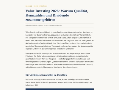 Value Investing 2026: Qualität, Kennzahlen & Dividende Thumb