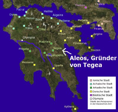Aleos ist der Gründer der Stadt Tegea